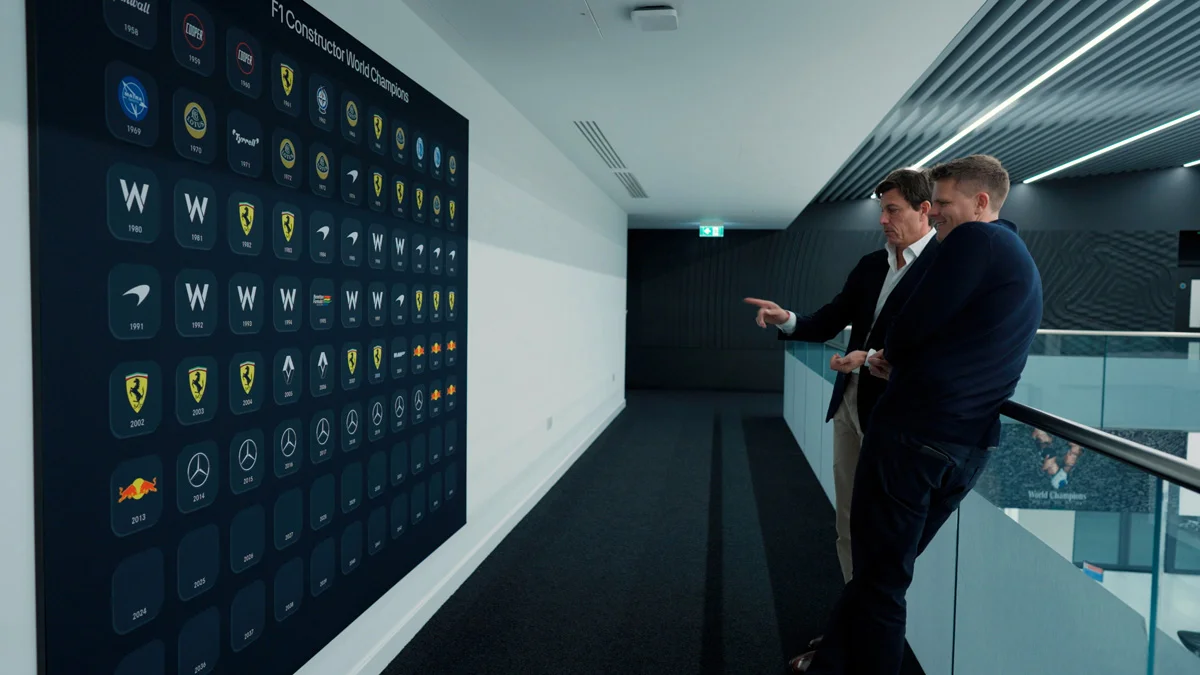 Toto Wolff, chief executive officer of Mercedes AMG Petronas F1 Team with Jake Humphrey