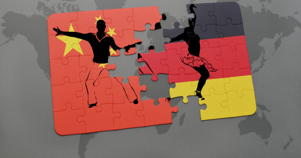 Puzzle pieces with dancers and the China and Germany flags