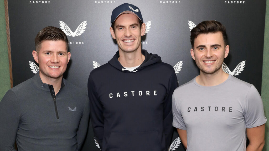 Tom Beahon, Andy Murray and Phil Beahon attend the Castore and Andy Murray Press Conference at The Queen's Club on March 06, 2019 in London, United Kingdom