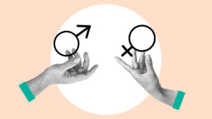 Two hands with male and female symbols