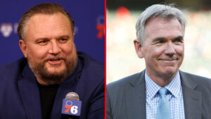 76ers president of basketball operations Daryl Morey and former Oakland Athletics executive vice president of baseball operations Billy Bean