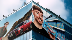 A mock up of a billboard with MrBeast and Lil Miquela
