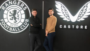 Castore co-founders Phil and Tom Beahon (left) are pictured as The Rangers Store is officially reopened at Ibrox Stadium